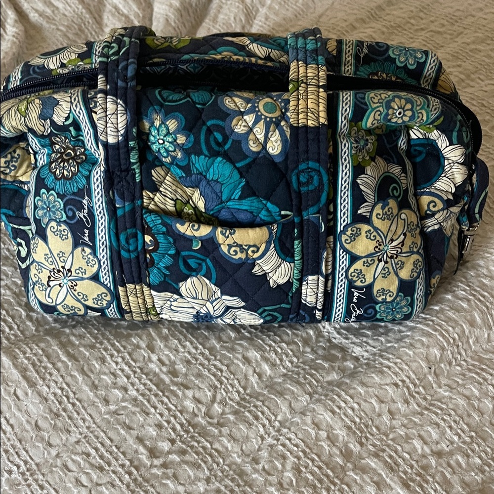 Vera Bradley Quilted Floral Shoulder Bag in Navy, Teal & Cream